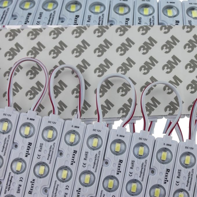 Rextin Super Bright 200pcs 3 LED Module Pink 5630 5730 SMD 40-45LM Per led Waterproof Decorative Light for Letter Sign Advertising Signs with Tape Adhesive Backside
