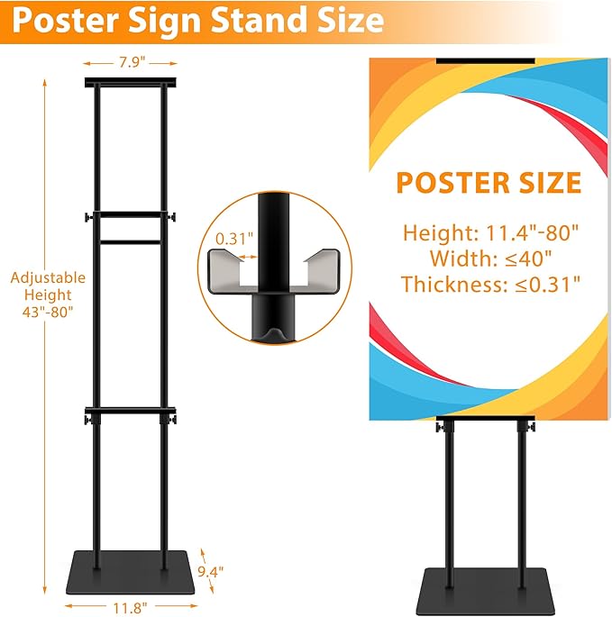 Poster Stand Heavy Duty - Adjustable Poster Board Stand Double-Sided Poster Stands for Display Foam Board Sign Stand Holder, Pedestal Sign Holder Floor Stand Height Up to 80 Inch, 2 Pack