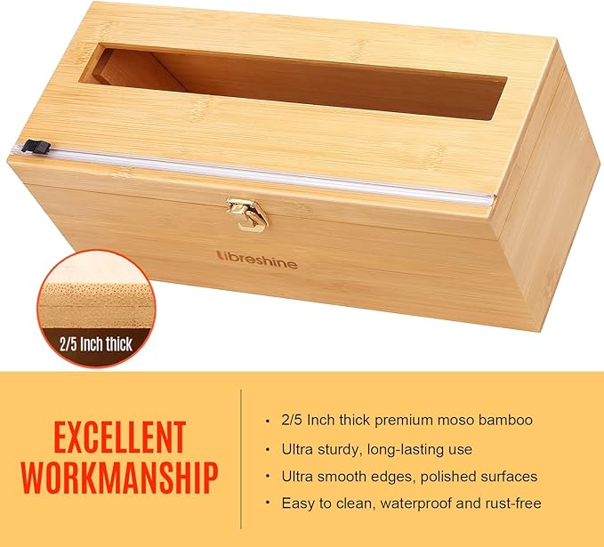 18 Inch Plastic Wrap Dispenser with Slide Cutter – Commercial Butcher & Freezer Paper Dispenser for 3000ft Film, 1000ft Foil & Kraft Rolls, Heavy Duty Bamboo for Restaurant & Kitchen