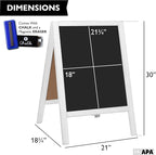 Ilyapa Wooden A-Frame Sign with Eraser & Chalk - 21 x 30 Inches Magnetic Sidewalk Chalkboard – White Menu Display for Restaurant, Business Or Wedding