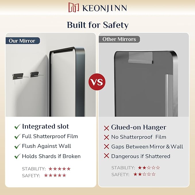 Keonjinn Black Bathroom Mirrors for Over Sink, 40” x 24” Matte Sandblasted Finish Aluminum Vanity Mirror, Rectangle Farmhouse Mirrors with HD Tempered Glass, Anti-rust Wall Mirror, Horizontal/Vertical