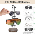 Mkono Sunglasses Organizer Glasses Holder Stand Sunglass Storage Eyeglasses Rack Metal Frame with Wood Base for 5 Pairs of Eyewear Display for Table Desk Countertop Dresser Bedroom, Set of 1, Black