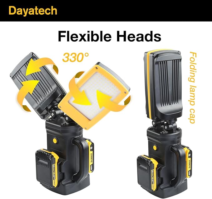 12000LM Cordless LED Work Light, 85W Dual-Head with Tripod, Compatible with Dewalt, Milwaukee, Makita 18–21V Battery, Flicker-Free, Glare-Free, Brightness Adjustable for Jobsite and Garage