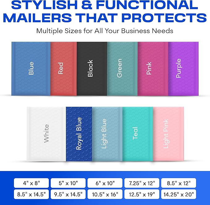 Royal Blue Poly Bubble Mailers 7.25x12 inch #1 | Self Seal Padded Envelopes | Cushioned Bubble Mailer | Usable Size 7.25x11 | WaterProof | Lightweight mailing Shipping Bags | 100 Pack Bulk