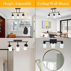 Yaohong 3-Light Kitchen Track Light Fixtures Ceiling Vanity Lights Black, Bathroom Track Lighting Kit with Ajustable Heads, Modern Wall Ceiling Tracking Light for Hallway Shop