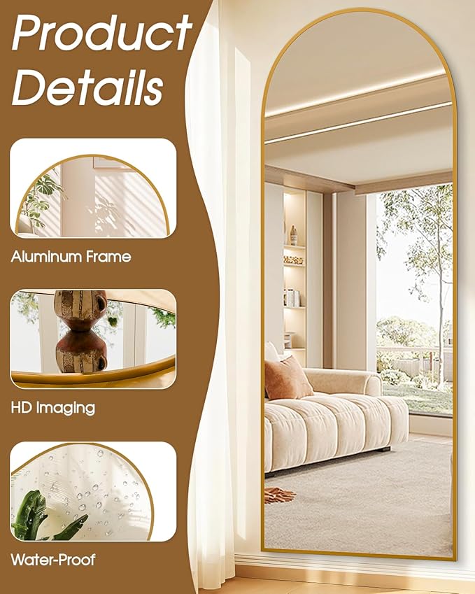 59"x20"Floor Mirror Full Length,Arched Full Length Mirror with Stand,Full Body Mirror,Hanging or Large Leaning for Bedroom Living Room Gold