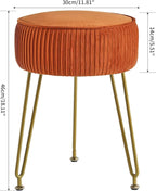 IBUYKE Velvet Round Footrest Stool Ottoman, Makeup Vanity Stool Side Table, Velvet Dressing Table Seat, Pouf Couch Stool, Golden Steel Legs, Orange LG-30J