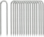 Ground-Stakes-Heavy-Duty-12 inch, U-Hook Rebar Stakes Galvanized Anti-Rust 20pcs Garden Stakes Metal Ground Anchors for Garden Dog Fence Chicken Coop Tent Trampoline Accessories Deer Fence