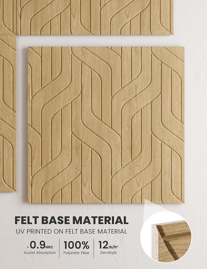 Large Felt Bulletin Board,Cork Board Alternative 70.87'' x 47.24'' Art Acoustical Wall Panels-6 Pack with 60 Adhesive Tabs,for Recording Studio/Home Offices-Natural Oak/Artistic