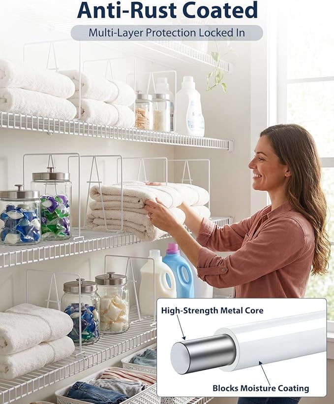 10 Pack Wire Shelf Dividers for Closet, Solid Coated Metal Closet Dividers for Closet Organization, Easy Install Closet Shelf Divider for 12'' Tall x 12'' Deep Wire Shelves and Storage, White