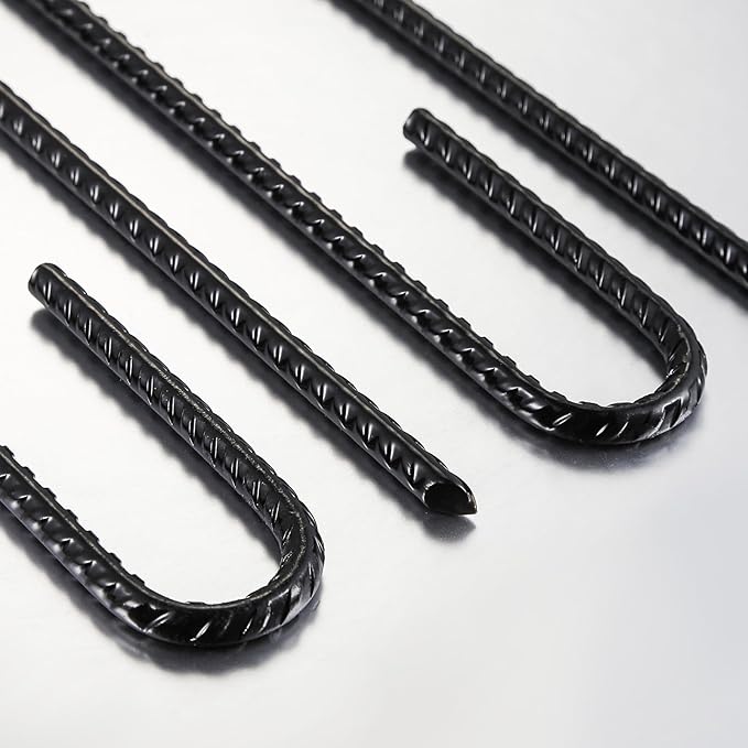 Rebar U/J Hook Extra Heavy Duty, 12 inch x 1/4 inch Rust Proof Coated Steel Ground Anchors for Garden, Tent, Trampoline (10pcs, J-Hook)