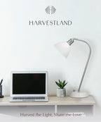 HarvestLand Halo Silver White Adjustable Desk Lamp – Reading Lamp, Pharmacy Style Metal Desk Lamp, Industrial Table Lamp with Solid Base for Bedside Table, Task Lamp Home Office, Christmas Gifts