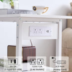 Lerliuo 3-Tier Printer Stand with Charging Station, Industrial Mobile Printer Table with Storage Shelf and Steel Frame, Rolling Printer Cart Holder with Lockable Wheels for Home, Office (White)