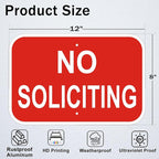 2 Pack No Soliciting Sign, Heavy Duty Aluminum, 12 x 8 inches, Red and White, for Home and Business