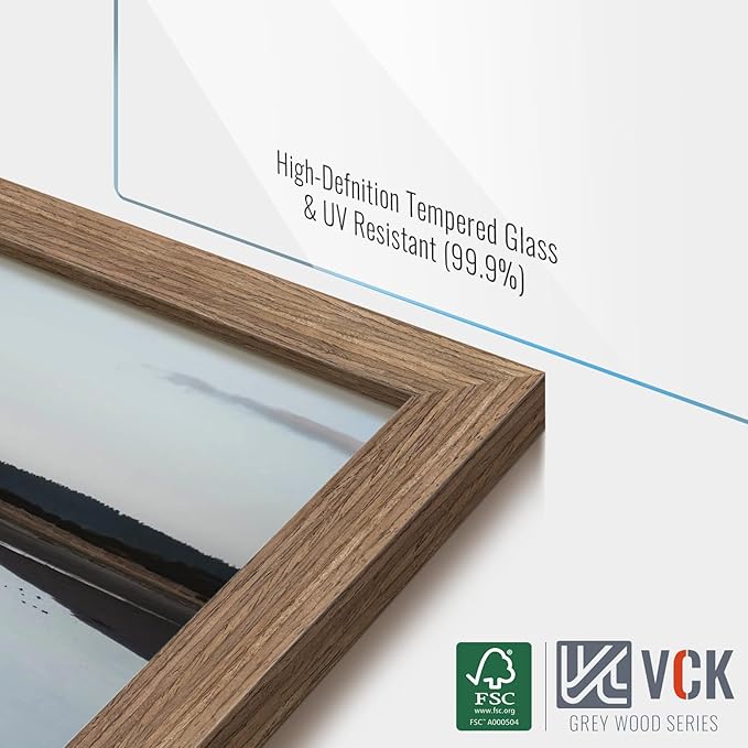 VCK 12x12 Picture Frame 2 Pack - Walnut, High-End Wood Poster Frames with Tempered Glass, Display 8x8 Photo with Mat or 12x12 without Mat, Art Gallery-Quality, Wall Hanging, Walnut