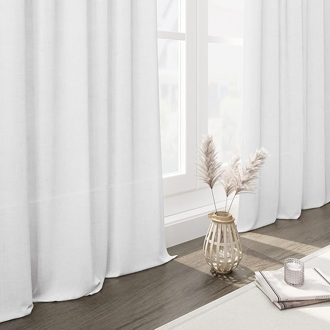 White Semi Sheer Linen Curtains 72 Inch Length for Living Room Back Tab Rod Pocket Modern Farmhouse Coastal Decor White Cotton Textured Gauze Curtains 72 Inches Long for Dining Room Office 42x72