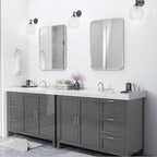 Silver Framed Bathroom Mirror, Brushed Nickel Rounded Corner Rectangle Wall Mirror, Tempered Glass, Shatter Proof, Anti-Rust, Hangs Horizontally or Vertically (24" x 32", Silver)
