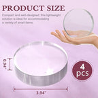 Acrylic Base Stand 4 Pieces Acrylic Blocks for Display 4 X 4 X 1 Inch Clear Polished Block Round Cube Riser Display Pedestal Stands for Jewelry Perfume Ring Collection Props Cake