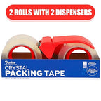 Darice Packaging Tape with Dispenser - 2 Pack Heavy Duty 1.88" x 100 yds Strong and Durable Clear Tape for Moving, Shipping and Storage, 3 inch Core, Clear Package Tape