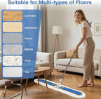 48" Commercial Industrial Dust Mop for Floor Cleaning, Large Floor Dust Broom with Washable Mops Pads, Wet Dry Duster Mops for Hardwood Floors,Marble, Laminate, Tile, Concrete, Garage,Blue