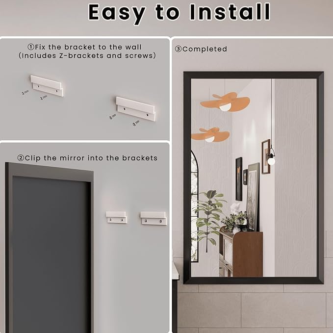 Amorho Bathroom Mirror Black, 30x36 Inch Thick Metal Framed Wall Mirrors, Suitable or Bedroom, Living Room, Entryway, Rectangle Wall-Mounted Mirrors(Horizontal/Vertical).
