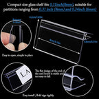 Glass Shelf Label Holders 50 pcs with Inserts Fits 1/4" to 3/8" Glass Shelving