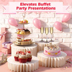 4Pcs Buffet Risers, Foldable Food Risers for Buffet Table, 12" Reusable Cardboard Display Risers Cylinder Stands with Acrylic Plates for Party, Wedding, Catering & Birthday Decor