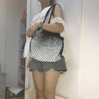 Portable Reusable Mesh Cotton Net String Bag Organizer Shopping Tote Handbag Fruit Storage Shopper NEW (black02)
