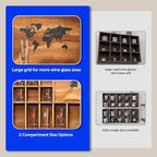 Large World Map Shot Glass Display Case 60 Slots 34 X 26''Rustic Brown Wood Holder for 2 Different Size Shot Glass In Living Rooms Bars Wine Cellars Used for Jewelry Stones & Shell