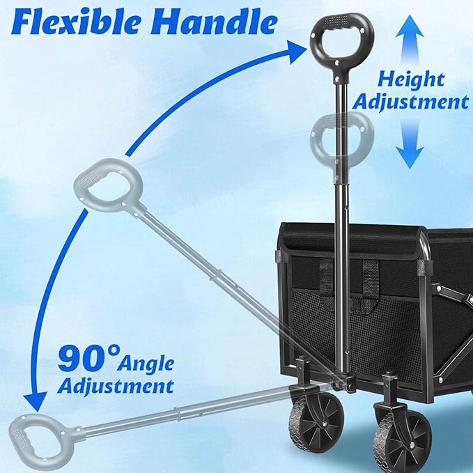 Wagons Cart Foldable, 360 Lbs with Adjustable Handle, Black Lightweight Portable, Collapsible Wagon for Beach Trip, Camping, Shopping, Sports, Travel, Picnic and Grocery (Black)