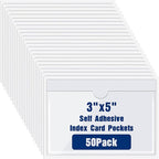 Chinco 50 Pack Clear Adhesive Pockets, Labels for Storage Bins, Plastic Self Adhesive Index Card Holder with Top Open for Organizing Bins Box Drawer(3.7 x 5.3 Inches)