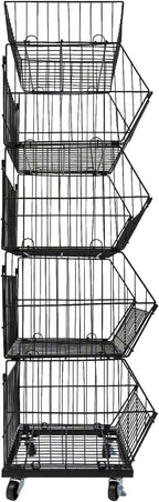 5 Tier Retail Display Rack, Rolling Storage Rack 5 Layers 18.9*17.72*55.12in Metal Display Shelf Fruit Vegetable Snack Basket Storage Supplies for Home Store Market (Black, 48*45*140cm)