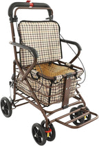 Shopping Cart, 220lbs Foldable Shopping Cart, Utility Cart with Seat & 360° Wheels, for Groceries, Laundry, Camping (Checkered)
