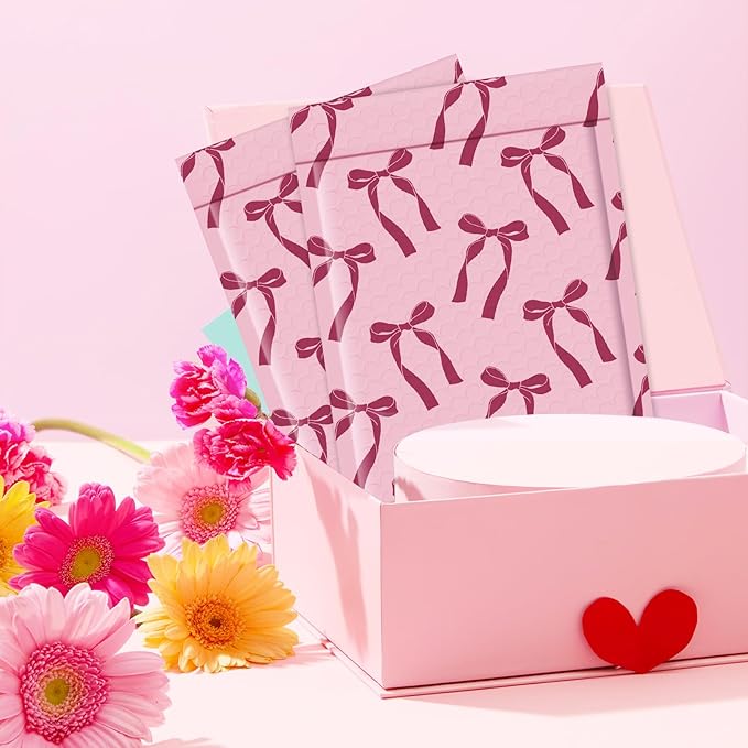 Fuxury Bubble Mailers 6x10 100 Pack, Pink Bows Cute Design Bubble Envelopes Usable Size 6x9",Strong Adhesion Pattern Padded Shipping Envelopes Thick Mailer for Mailing Jewelry, Makeup,Small items