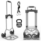 Folding Hand Truck Dolly Cart, 180LBS Portable Aluminum Hand Truck Foldable with Telescoping Handle and Elastic Cord for Luggage, Boxes, Functionality Foldable Dolly for Home, Moving, Black Gray