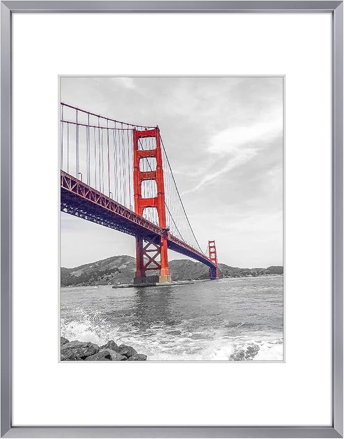 Frametory, 11x14 Metal Picture Frame with Mat for 8x10 Picture & Real Glass, Aluminum Photo Frame Collection (Dark Gray, 1 Pack)