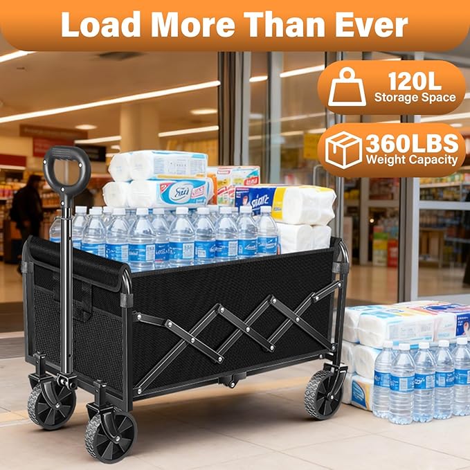 Wagons Carts Foldable Collapsible Wagon with Wheels,360lbs.Wagon cart with Wheels Foldable,Portable Utility Wagon for Camping,Park,Sports,Shopping,Travel,Groceries