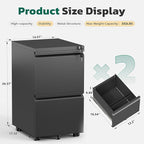 Greenvelly 2 Drawer Mobile File Cabinet with Lock, Metal Filing Cabinet on Wheels, Under Desk File Cabinet for Home Office Organizer Letter/Legal/A4 File (Assembly Required, Black)