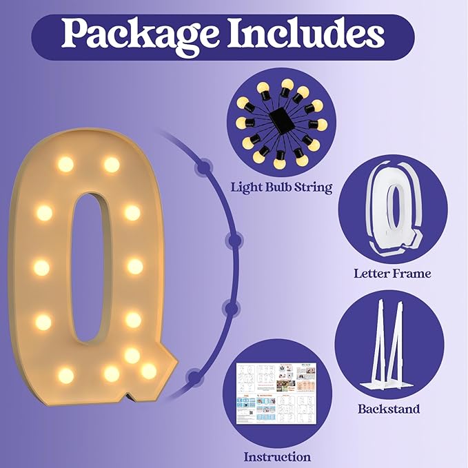 Marquee Letters 4 Feet Tall, 4FT Large Light up Letters Q, Big Sign Q with Warm White Light for Birthday Wedding Proposal Engagement Graduation Party Backdrop Decorations