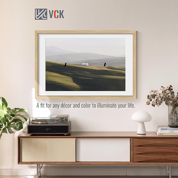 VCK 24x36 Poster Frame 5 Pack - Natural Oak, High-End Wood Picture Frames with Polished Plexiglass, Display 20x30 Photo with Mat or 24x36 without Mat, Art Gallery-Quality, Wall Hanging, Natural Oak