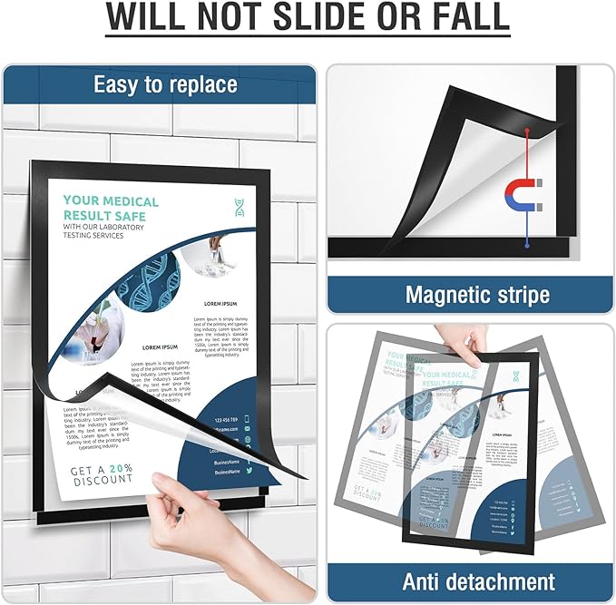 Relx 12 Pcs 8.5 x 11'' Self-Adhesive Magnetic Wall Signs Holder Magnetic Picture Frame Document Holder Wall & Window Adhesive Frames for Office Home Store Restaurant