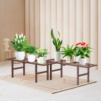 2 Pack Metal Plant Stand Outdoor Indoor, 1 Tier Folding Tiered Corner Flower Display Holder Shelf, Stackable Heavy Duty Multiple Plant Rack for Windowsills Patios Balconies, Brown