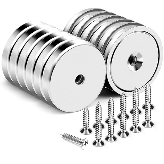 DIYMAG Neodymium Round Base Cup Magnet,100LBS Strong Rare Earth Magnets with Heavy Duty Countersunk Hole and Stainless Screws for Refrigerator Magnetic,Office,Craft,Etc-Dia 1.26 Inch-Pack of 12