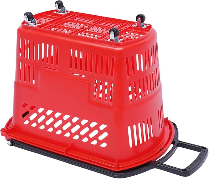 6PCS Shopping Carts with Wheels, 35L Portable Shopping Baskets Set with Handles Grocery Basket for Retail Store, Supermarket, Grocery |19" x 13.7" x 14" (Red)