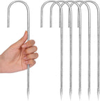 CEWOR 6 Pack 12 Inch Rebar Stakes, J Hook Tent Stakes Heavy Duty Long Galvanized Ground Anchors Metal Spikes Landscape Yard Stakes for Signs, Trampoline, Chain Link Fence, Outdoor Decoration