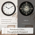 12.6" Galaxy Luminous Atomic Wall Clock for Bedroom,Illuminated Night Light Wall Clock with Smart Sensor to Turn On/Off LED Light, Oil Rubbed Bronze Black,Housewarming Gifts
