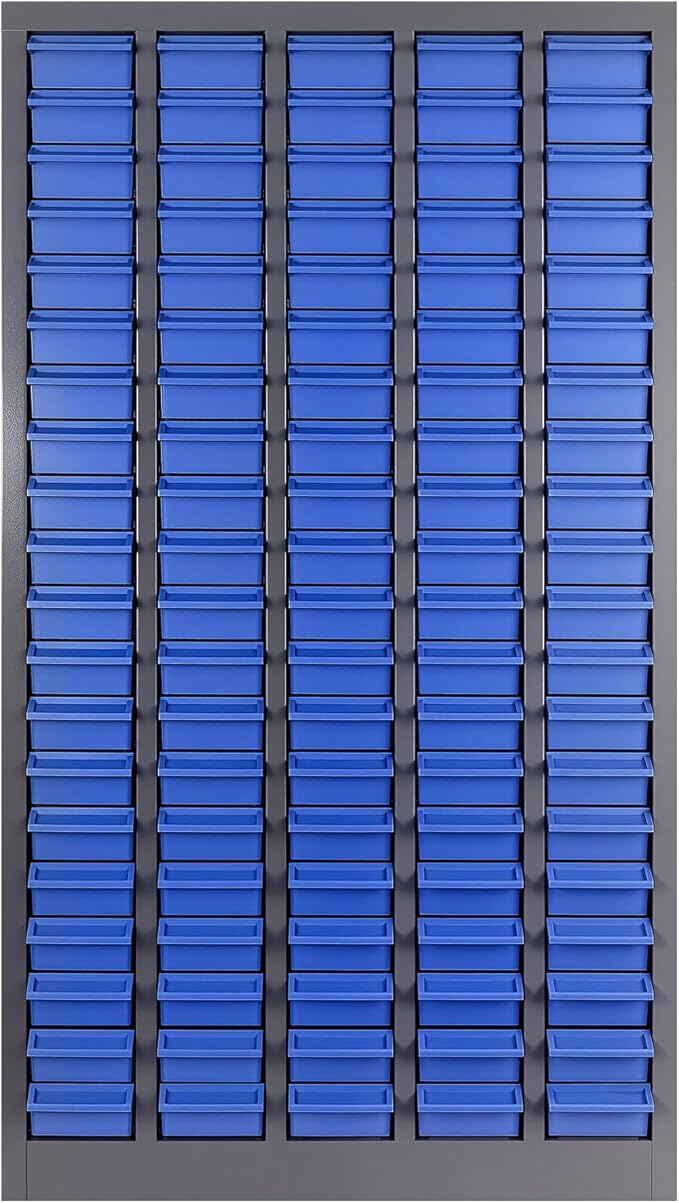 100-Drawer - Nut and Bolt Organizer | Stainless Steel Part Storage Cabinet | Shelves & Labels | Each Drawer 3.9" D x 7.8W x 2" H | Durable Hardware Storage for Small Parts/Tool (Classroom, Home)