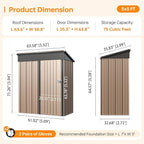 5x3FT Outdoor Storage Shed, Metal Garden Tool Shed with Sloping Roof & Lockable Door (Brown，5'x3')