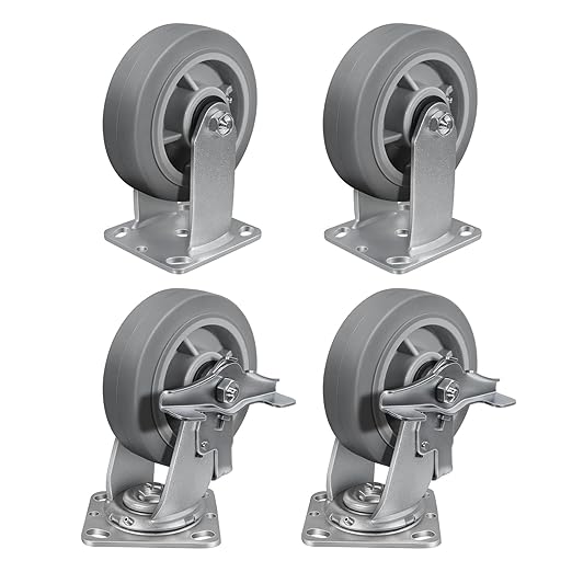 6'' × 2'' Caster Wheels, Heavy Duty Industrial Casters Set of 4 Rubber Wheels, Load 3600lbs Capacity, Swivel Caster for Cart Dolly Toolbox (2 Brake & 2 Rigid)