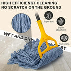 Commercial Industrial Mop with 3 Extra Large Reusable Replacement Head,59" Long Handle Heavy Duty Wet Mops,Looped-End String Cotton Mop for Floor Cleaning,House,Kitchen,Office,Garage,Tile